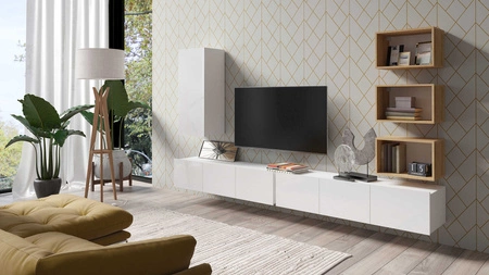 Nábytek Apulia XXXVI bílý lesk / zlatý dub výjimečně stylová nástěnná skříňka jednoduché jednotky hodící se do každého interiéru