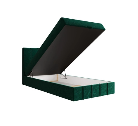 Kontinentální postel Casey 90x200 lahvově zelená v moderním skandinávském stylu s čalouněným čelem postele s úložným boxem