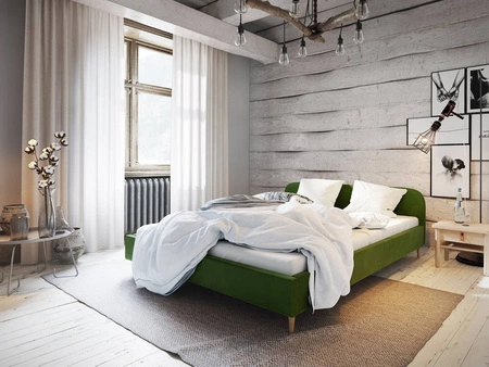 Zelená čalouněná postel Ivrea 160x200 s moderním čelem ideální do ložnice