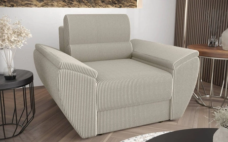 Křeslo Fogu slonová kost moderní design pohodlné křeslo do obývacího pokoje manšestrová látka s výraznými pruhy široké područky