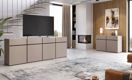 Komoda Cross 225 cm tmavě béžová jednoduchý tvar v moderním designu ideální komoda do obývacího pokoje geometrický tvar