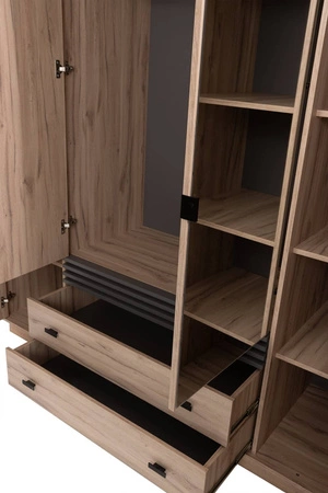 Estan 200 cm světlý dub / antracit zrcadlová šatní skříň moderní designový nábytek dveře šatní skříně zdobené lamelami