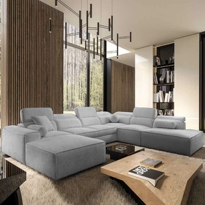 Rohová sedací souprava s funkcí spaní Viano X světle šedá levé provedení rohová sedací souprava do obývacího pokoje v moderním stylu nastavitelné opěrky hlavy