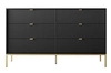 Komoda Lovro 154 cm se zásuvkami černá moderní design potěší milovníky výrazných interiérů rýhovaná čela zlaté doplňky