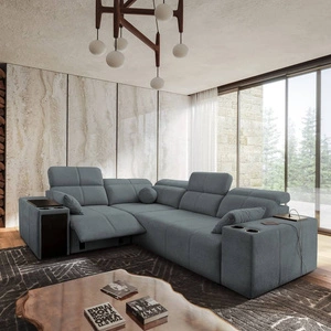 Rohová pohovka s funkcí spaní Tesalia II Lux šedá levá pohodlná rohová pohovka s posuvným opěradlem a výsuvnou podnožkou