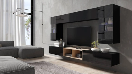 Nábytková stěna Apulia XXIV černý lesk / dub artisan extrémně stylová nábytková stěna jednoduché jednotky hodící se do každého interiéru