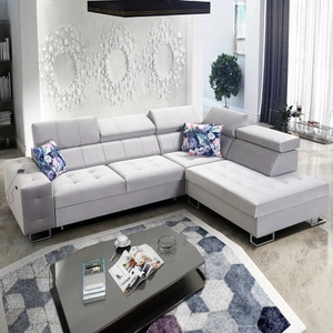 Rohová sedací souprava Hampton VII s funkcí spaní šedá jasanová pravá rohová sedací souprava do pokoje ze sametové látky s hladkým povrchem