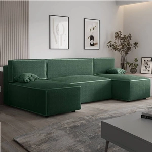 Rohová sedací souprava s funkcí spaní Brandon U zelený kontejner na lůžkoviny trojrozměrná látka s výraznými pruhy