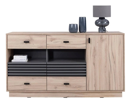 Komoda se zásuvkami Estan 155 cm dub estan světlý / antracit moderní designový nábytek kvalitní zpracování hrany komody zakončené speciální dýhou