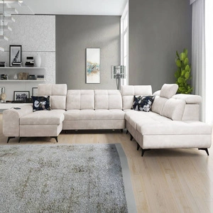 Rohová sedací souprava s funkcí spaní Buffalo X krémová levá funkční a pohodlná rohová sedací souprava do pokoje s kontejnery na lůžkoviny