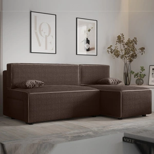 Rohová sedací souprava s funkcí spaní Brandon hnědý pravý roh trojrozměrná tkanina s výrazným pruhem lůžkoviny kontejneru