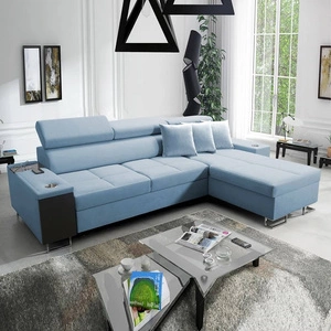 Rohová rozkládací pohovka Dafni blue velvet pravá strana pohodlí a funkčnost při každodenním odpočinku