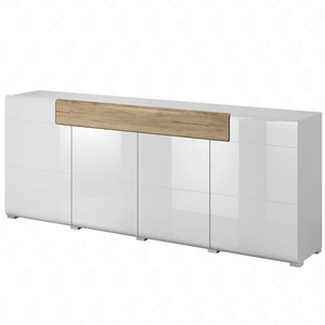 Komoda Toledo 208 cm bílá / bílý lesk / san remo světlý moderní design čela komody jemně prohnutá