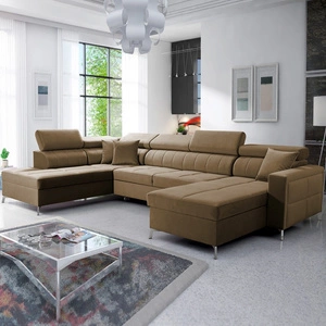 Rohová sedací souprava s funkcí spaní Nausa VI světle hnědá pravá strana stylová rohová sedací souprava s pohodlnou povrchovou úpravou měkká sametová látka