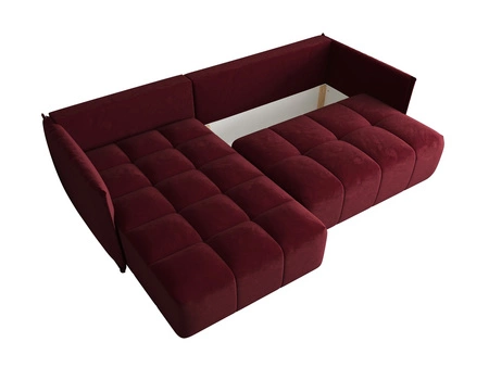 Rozkládací pohovka Oroso bordó levá měkká sametová tkanina s hydrofobním povlakem nádoba na lůžkoviny