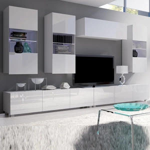 Nástěnná skříňka Apulia V v bílém lesku Výjimečně stylová nástěnná skříňka s jednoduchými nábytkovými díly, která se hodí do každého interiéru