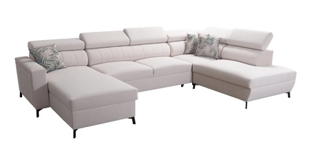 Rohová pohovka s funkcí spaní Savona VI žlutá / bílá levá elegantní a pohodlná rohová pohovka do obývacího pokoje dva kontejnery na lůžkoviny