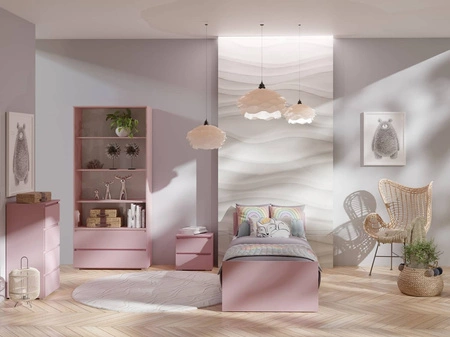 Noční stolek se zásuvkami Simple pudrově růžový funkční kus nábytku do dětského pokoje jednoduchý design