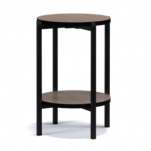 Kulatý konferenční stolek 44 cm Sampi kapitánská paluba s přídavnou policí lehký design kovová podnož nádherná dekorace každého interiéru