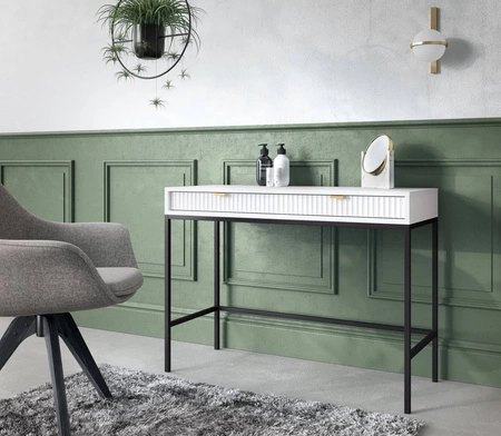 Bílá konzola Lovro se zásuvkami je stylový a funkční kus nábytku do předsíně, obývacího pokoje nebo kanceláře