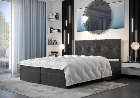 Šedá kontinentální postel Arvada 140x200 v moderním skandinávském stylu s čalouněným čelem