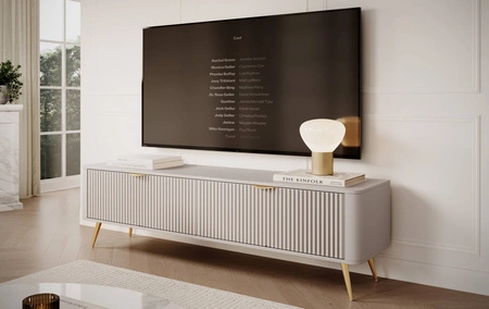 RTV skříňka Lante 163 cm béžová designová TV skříňka v módním stylu zaoblené hrany masivního vkusného drážkovaného čela