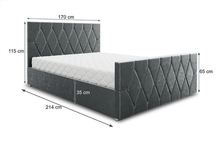 Čalouněná postel Tifton 160x200 tyrkysová s úložným prostorem v moderním stylu s výrazným čelem a nohou s krystaly