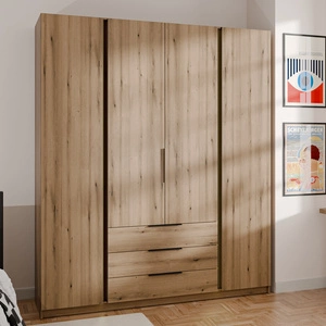 Šatní skříň Kastano 200 cm dub evoke stylový design kovové hrany úchytek ideální šatní skříň do ložnice prostorné zásuvky
