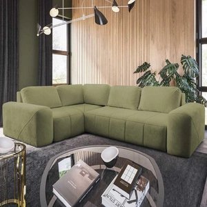 Rohová sedací souprava s funkcí spaní Bovec II olivová levá pohodlná rohová sedací souprava se stylovou nádobou na lůžkoviny charakteru