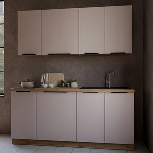 Sada kuchyňského nábytku Soela 180 cm elegantní kuchyňské skříňky v jemných a přírodních barvách úchyty s kovovými hranami