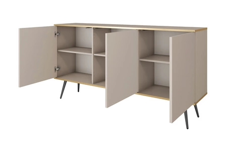 Komoda Luxury 160 cm béžová elegantní designový korpus doplněný zlatým lemováním komoda je podepřena černými kovovými nohami