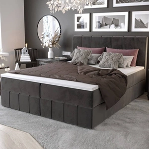 Šedá kontinentální postel Casey 140x200 v moderním skandinávském stylu s výrazným čelem