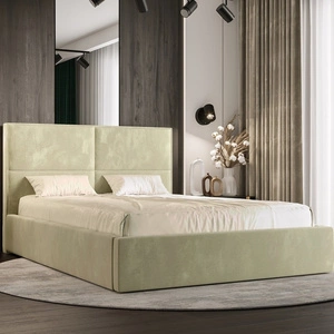 Čalouněná postel Aphrodite 160x200 s úložným boxem béžová v moderním skandinávském stylu s pohodlným čelem