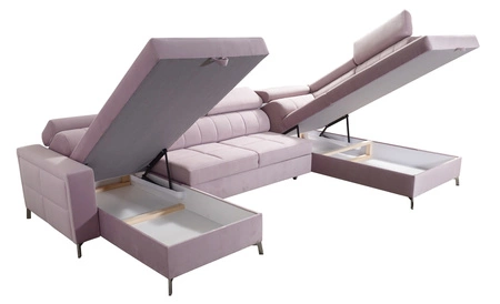 Rohová sedačka s funkcí spaní Nausa VI šedá levá stylová rohová sedačka do obývacího pokoje s pohodlnou povrchovou úpravou měkká sametová látka