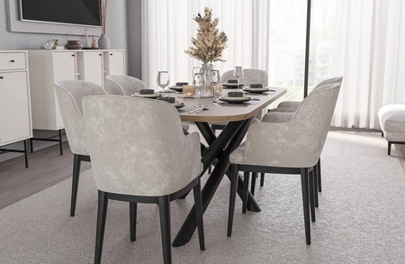 Lyon stůl 90x185 cm řemeslný dub / černý stylový jídelní stůl na designových pavoučích nohách výškově nastavitelný