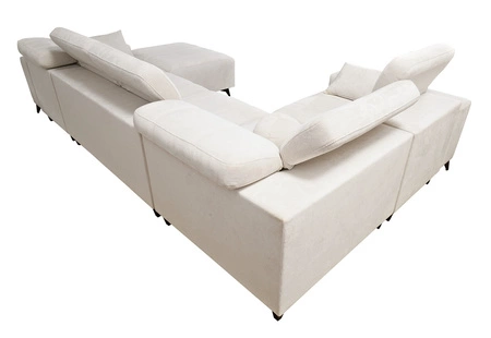 Rohová sedací souprava s funkcí spaní Penejos IV Lux tmavě béžová pravostranná stylová rohová sedací souprava s pohodlným výsuvným podnožníkem