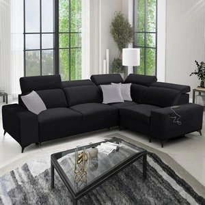 Kelly Sleek II černá pravá rohová sedačka s funkcí spaní elegantní rohová sedačka do obývacího pokoje z odolné tkané látky