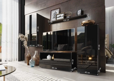 Univerzální a stylová nástěnná skříňka Olimpia černá / černý lesk do obývacího pokoje - jednoduché kousky, které se hodí do každého interiéru