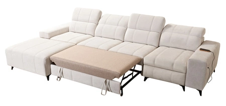 Rohová rozkládací pohovka s funkcí spaní Penejos XII Lux losos levá strana stylové rohové rozkládací pohovky s pohodlnou výsuvnou opěrkou nohou