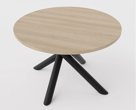 Kulatý stůl Lyon 110 cm dub lindberg / černý designový jídelní stůl na kovových pavoučích nohách výškově nastavitelný