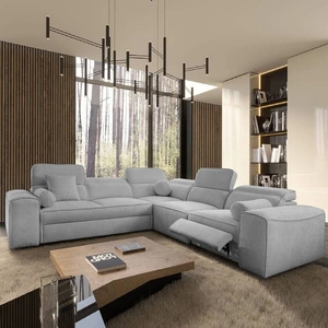 Rohová sedací souprava s funkcí spaní Viano III Lux světle šedá pravá moderní rohová sedací souprava do obývacího pokoje s výsuvnými podnožkami úložný prostor na lůžkoviny