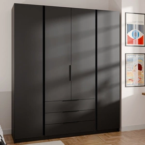 Šatní skříň Kastano 200 cm černá stylový design kovové hrany úchytek ideální šatní skříň do ložnice prostorné zásuvky