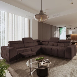 Rohová sedačka s funkcí spaní Castel III Lux hnědá levý roh mimořádně pohodlná rohová sedačka do obývacího pokoje s výsuvnou opěrkou nohou