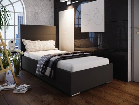 Čalouněná postel Eljas 90x200 černá s čelem v moderním stylu ideální do pokoje pro mladé nebo malé ložnice