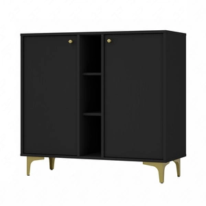 Komoda Kioto I 100 cm černá grafitová moderní design praktické police zlaté úchyty kovová základna