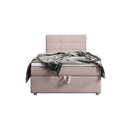 Kontinentální postel Fresno 90x200 pudrově růžová v moderním skandinávském stylu s čalouněným čelem postele s úložným boxem