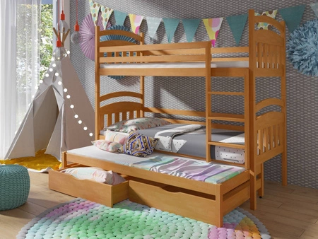 Patrová postel Adaś pro 3 osoby 90x200 cm ideální do dětského pokoje šetří místo zabírá místo jako jednolůžko