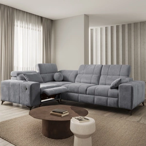 Rohová sedací souprava s funkcí spaní Penejos II Lux šedá levá pohodlná rohová sedací souprava do obývacího pokoje s pohodlným výsuvným podnožníkem