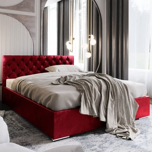 Čalouněná postel Alvorada 160x200 bordó s úložným boxem v moderním skandinávském stylu s prošívaným čelem