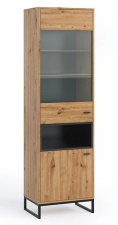 Vitrína Olier 60 cm dub řemeslný jednoduchý tvar moderní design kovový rám černá industriální vitrína v loftovém stylu
